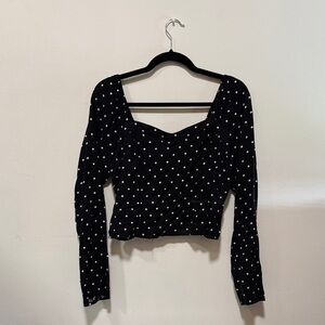 wild fable Black Polka Dot Long Sleeve Square Neck Top
